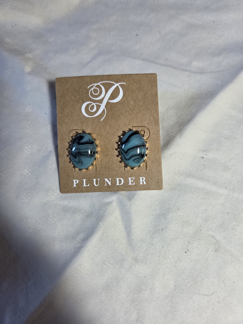Plunder Teal Swirl Oval Stud Earrings